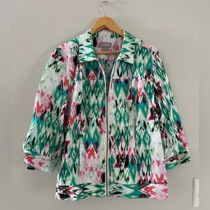 Chico's Pink and Green Patterned Jacket